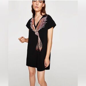 Zara Woman short black phoenix dress. Size medium